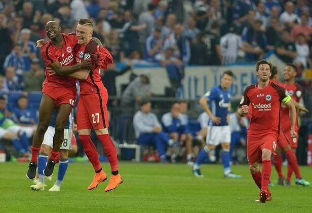 Gelsenkirchen Germany 18 04 2018 DFB Pokal Semifinals FC Schalke 04 Eintracht Frankfurt Jubilation Player Frankfurt after the game DeFodi521