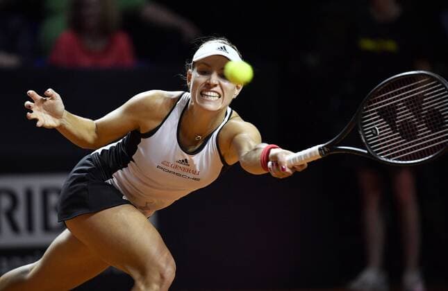 Angelique KERBER GER Action Tennis Women Team Germany Germany Fed Cup Fedation FedCup 2018 Semifinals Germany GER vs Czech Republic CZE Porsche Arena Stuttgart 21 22 04 2018 Fed Cup Semifinals GER CZE Porsche Arena Stuttgart 2018