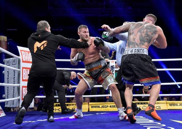 Boxing Tom Black vs. Senad Gashi 21 04 2018 Boxing pros chaos after the fight Tom Black Germany beating Senad Gashi Germany in the fight for the title of WBO Inter Continental Heavyweight Champion on 21.04.2018 at the Estrel Hotel Berlin xDLx