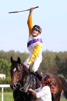 22 04 2018 Hoppegarten Brandenburg GER Devastar with Martin Seidl wins the Prize of Dahlwitz Gallop race track Hoppegarten 180421D951HOPPEGARTEN JPG