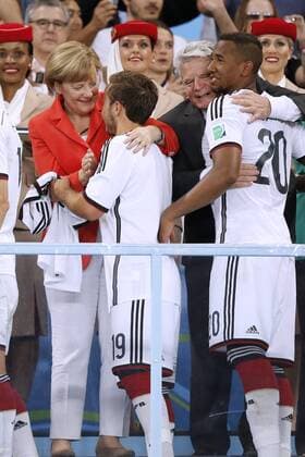 GOETZE Mario Team Germany at the award ceremony with Chancellor MERKEL Angela right President GAUCK with BOATENG Jerome World Cup 2014 Brasil FIFA World Cup Brazil 2014 Final match Germany v Argentina 1 0 on 13 July 2014 in Rio de Janeiro