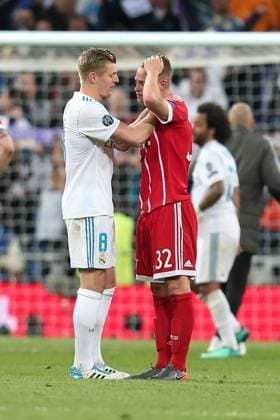 Toni Kroos Real Madrid CF 8 Joshua Kimmich Bayern Munich 32 Real Madrid CF vs Bayern Munich Champions League Semifinals Football 01 05 2018 Real Madrid CF vs Bayern Munich Champions League Semifinals Football 01 05 2018 Madrid Copyright: xLanger Eibner-Pressefotox EP_HLR