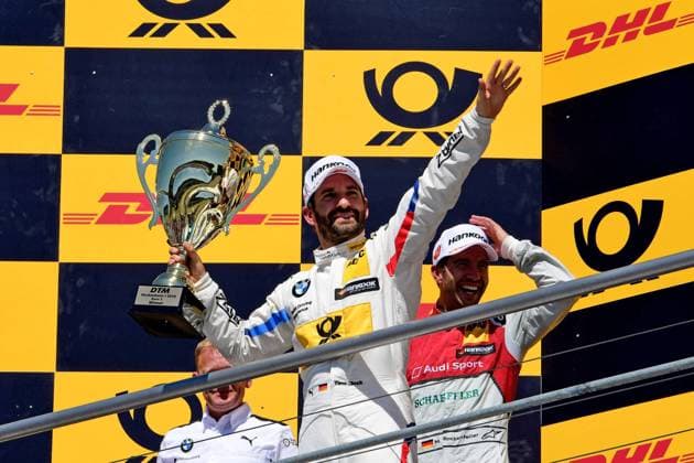 Timo Glock GER Team BMW RMG BMW M4 DTM is pleased about his victory in the DTM race at the Hockenheimring. Copyright Thomas Pakusch