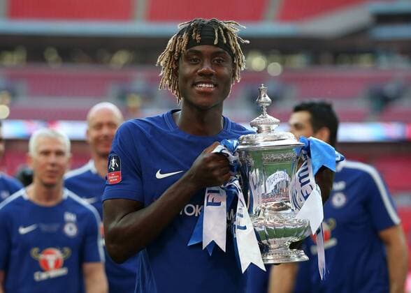 19th May 2018, Wembley Stadium, London, England; FA Cup Final football, Chelsea versus Manchester United ManU Trevoh Chalobah posing with the FA Cup trophy  ActionPlus12027316 JohnxPatrickxFletcher