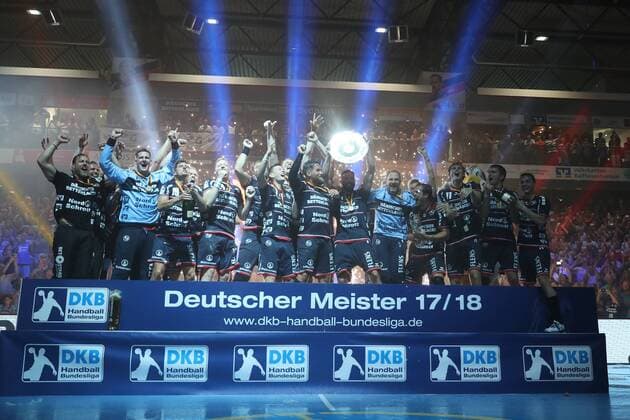 SG Flensburg Handewitt Fresh on Goeppingen Handball Flensburg 03 06 18 Flensburg 03 06 18 Handball Bundesliga Season 2017 2018 SG Flensburg Handewitt Fresh on Goeppingen SG Flensburg Handewit celebrates the 2017 championship 2017 2018 xmmkx