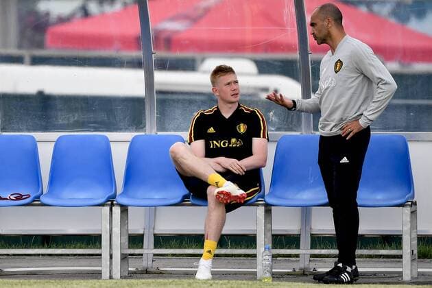 Belgium s Kevin De Bruyne and Belgium s head coach Roberto Martinez pictured during a training session of Belgian national soccer team the Red Devils in Sochi, Russia, Saturday 16 June 2018. The team is preparing for their first game at the FIFA World Cup WM Weltmeisterschaft Fussball 2018 next Monday. DIRKxWAEM  x05364563x
