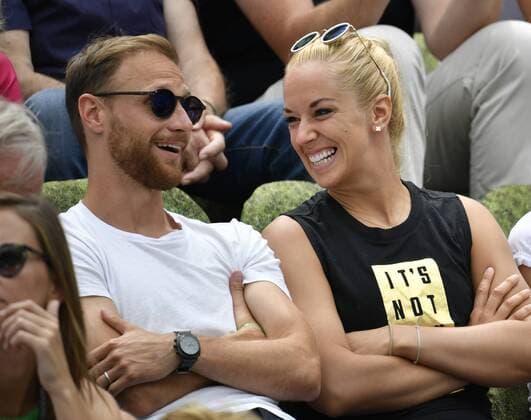 on grandstand VIP Sabine Lisicki on the right and Benedikt Höwedes on the left 17 06 2018 Tennis Mercedes Cup Stuttgart Weissenhof 10 06 17 06 2018 MercedesCup Stuttgart Weissenhof 2018