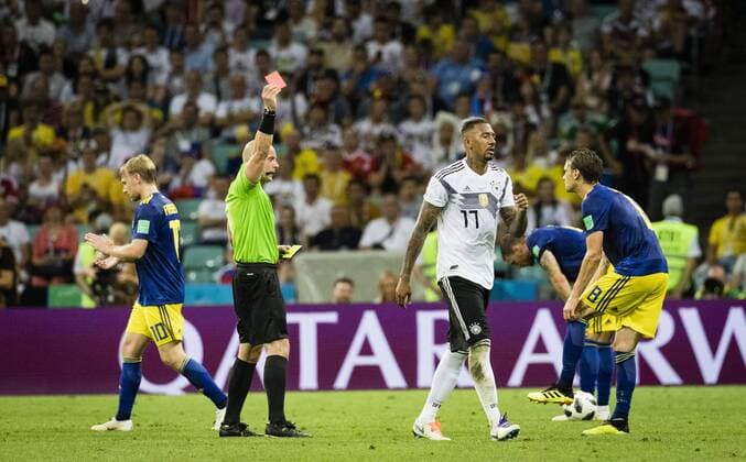 Sochi 23 06 2018 Red card Jerome Boateng Germany yellow red card Germany Sweden Fisht Stadion Olympic Stadium