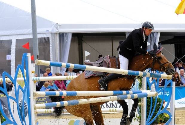 24 06 2018 xkhx Kassel International Horse Show Spangenberg 2018 Grand Prix of Spangenberg Jumping Competition with jump-off Final Jörg Naeve GER on Be Aperle VA had to give up because of a fall