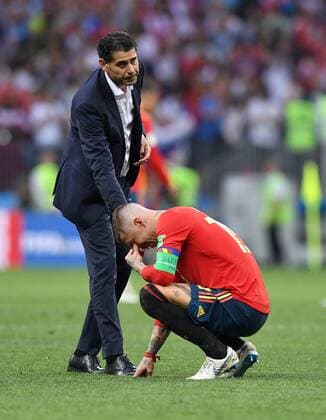 FIFA World Cup 2018 Eighth finals Spain Russia 01 07 2018 Coach Fernando Hierro li and Sergio Ramos re both Spain are disappointed after the end of the game