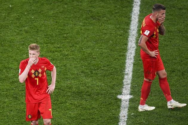 Belgium s Kevin De Bruyne and Belgium s Toby Alderweireld look dejected after the semi final match between the French national soccer team Les Bleus and Belgian national soccer team the Red Devils, in Saint-Petersburg, Russia, Tuesday 10 July 2018. LAURIExDIEFFEMBACQ  x05382559x