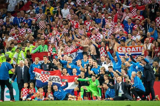180711 The team of Croatia celebrates after winning the FIFA World Cup semi final match between Croatia and England on July 11, 2018 in Moscow Photo Petter Arvidson BILDBYRAN Code PA 92085  Copyright: PETTERxARVIDSON BB180711PA208