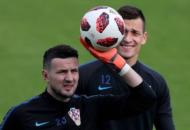 Croatian national football team training 14.07.2018., Moscow, Russia - World Cup 2018 Training of Croatian national football team on the Luznjiki stadium at the finals of the World Cup day before match against France. Lovre Kalinic, Danijel Subasic. IgorxKralj PIXSELL