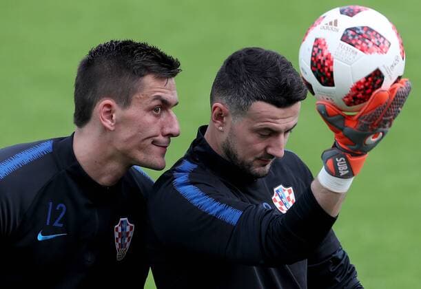 Croatian national football team training 14.07.2018., Moscow, Russia - World Cup 2018 Training of Croatian national football team on the Luznjiki stadium at the finals of the World Cup day before match against France. Lovre Kalinic, Danijel Subasic. IgorxKralj PIXSELL
