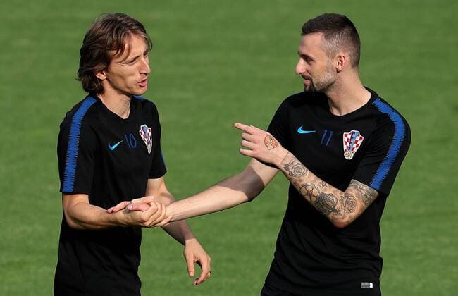 Croatian national football team training 14.07.2018., Moscow, Russia - World Cup 2018 Training of Croatian national football team on the Luznjiki stadium at the finals of the World Cup day before match against France. Luka Modric, Marcelo Brozovic.. IgorxKralj PIXSELL