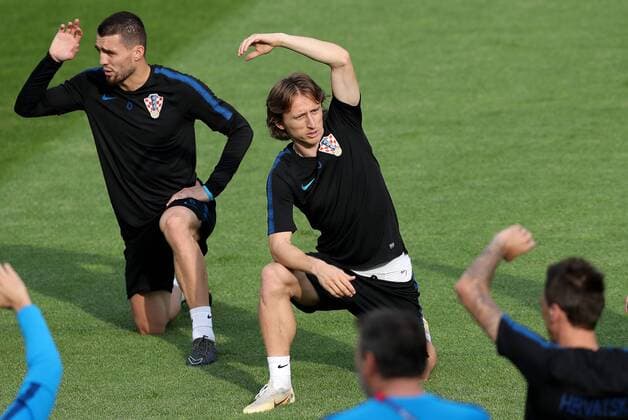 Croatian national football team training 14.07.2018., Moscow, Russia - World Cup 2018 Training of Croatian national football team on the Luznjiki stadium at the finals of the World Cup day before match against France. Luka Modric, Mateo Kovacic. IgorxKralj PIXSELL