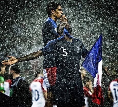 Moscow 15 07 2018 Final celebration of world champion Samuel Umtiti FRA in the rain France Croatia