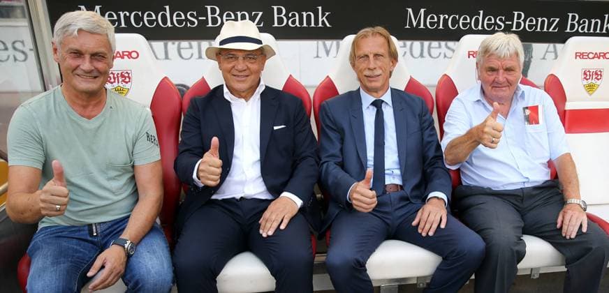 VfB Stuttgart 125th Anniversary of Brustring Germany Stuttgart 05 08 2018 Football Bundesliga Season 2018 2019 VfB Stuttgart 125th anniversary of Brustring v l Armin Veh Felix Magath Christoph Daum Jürgen Sundermann