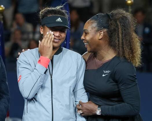 Finalist Serena Williams troested the crying winner Naomi Osaka award ceremony Presentation Womens singles final final Copyright: xJuergenxHasenkopfx