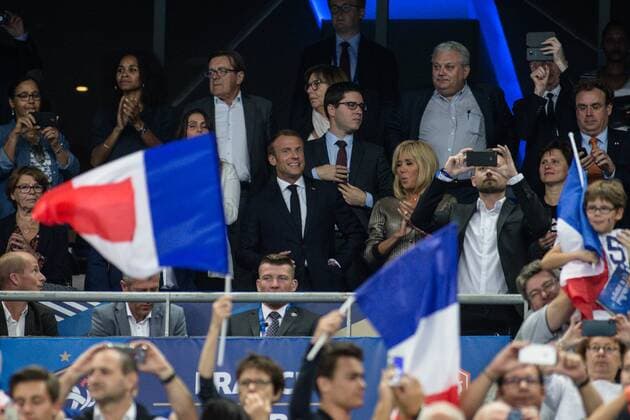 French President Emmanuel Macron and his wife Brigitte Macron during the UEFA Nations League football match France against Holland on September 9, 2018 at the Stade de France in Saint Denis, France. Copyright: xAurelienxMorissardx
