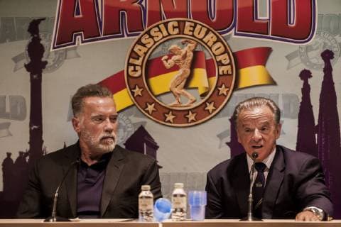 September 28, 2018 - Barcelona, Catalonia, Spain - press conference PK Pressekonferenz of Arnold Schwarzenegger, left, and Rafael Santonja, right, president of the IFBB, in the Arnold Classic Europe 2018 multisport competition in Barcelona, Spain. Press conference of Arnold Schwarzenegger in the Arnold Classic Europe 2018 multisport competition in Barcelona, Spain. - ZUMAa131 85767204st Copyright: xCelestinoxArcexLavinx