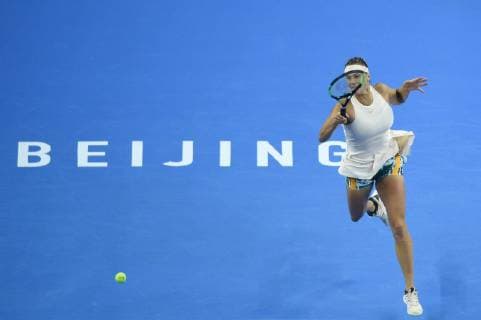 (181002) -- BEIJING , Oct. 2, 2018 -- Aryna Sabalenka of Belarus hits a return during the women s singles second round match against Garbine Muguruza of Spain at China Open tennis tournament in Beijing, China, Oct. 2, 2018. Aryna Sabalenka won 2-0. ) (SP)CHINA-BEIJING-TENNIS-CHINA OPEN-WOMEN S SINGLES (CN) JuxHuanzong