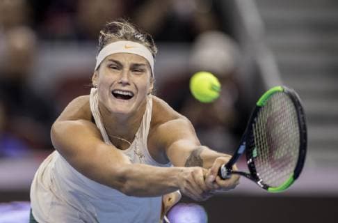 (181002) -- BEIJING , Oct. 2, 2018 -- Aryna Sabalenka of Belarus hits a return during the women s singles second round match against Garbine Muguruza of Spain at China Open tennis tournament in Beijing, China, Oct. 2, 2018. Aryna Sabalenka won 2-0. ) (SP)CHINA-BEIJING-TENNIS-CHINA OPEN-WOMEN S SINGLES (CN) FeixMaohua