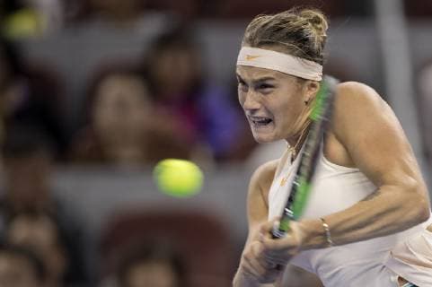 (181002) -- BEIJING , Oct. 2, 2018 -- Aryna Sabalenka of Belarus hits a return during the women s singles second round match against Garbine Muguruza of Spain at China Open tennis tournament in Beijing, China, Oct. 2, 2018. Aryna Sabalenka won 2-0. ) (SP)CHINA-BEIJING-TENNIS-CHINA OPEN-WOMEN S SINGLES (CN) FeixMaohua