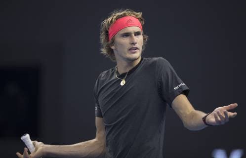 (181004) -- BEIJING, Oct. 4, 2018 -- Alexander Zverev of Germany reacts during the men s singles second round match against Melek Jaziri of Tunisia at China Open tennis tournament in Beijing, China, Oct. 4, 2018.) (SP)CHINA-BEIJING-TENNIS-CHINA OPEN-MEN S SINGLES FeixMaohua