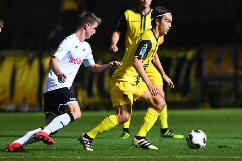 Soccer Regional League Season 13 Matchday SC Verl Alemannia Aachen on 12 10 2018 at Sportclub Arena in Verl Jan Schöppner Verl left David Pütz Aachen right xRx
