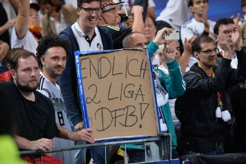 Football UEFA Nations League France Germany on 16 10,2018 at the Stade de France in Paris. German fans with a poster. DFB regulations prohibit any use of photographs xTTx