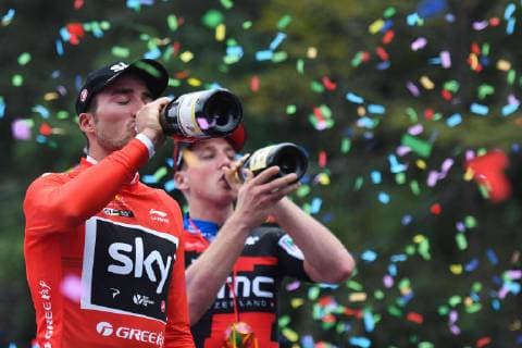 Sport Themen der Woche KW42 Sport Bilder des Tages October 19, 2018 - Nanning, China - (Left - Right) Gianni Moscon of Italy and Team SKY, and Stefan Kung of Switzerland and BMC Racing Team, during the Awards Ceremony after the fourth stage, 152.2km from Nanning to Nongla Scenic Area, of the 2nd Cycling Tour de Guangxi 2018. .On Friday, October 19, 2018, in Nongla Scenic Area, China. 2nd Cycling Tour Of Guangxi - Stage Four - ZUMAn230 20181019_zaa_n230_472 Copyright: xArturxWidakx