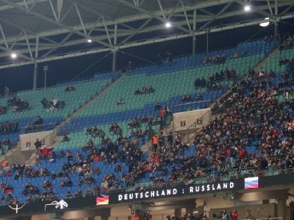 Empty spectator ranks friendly match international match Germany vs Russia DFB regulations prohibit any use of photographs as image sequences and or quasi video friendly match international match Germany vs Russia 2018 19 football 15 11 2018 Leipzig Copyright: xLanger Eibner-Pressefotox EP_HLR