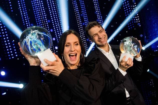 190105 Marit Björgen and Ole Einar Björndalen on the stage after the Idrettsgalla 2019 on January 5 2019 in Stavanger Photo Jon Olav Nesvold BILDBYR N code JE 160389, detectedSourceLanguage  Copyright: JONxOLAVxNESVOLD BB190105JE089