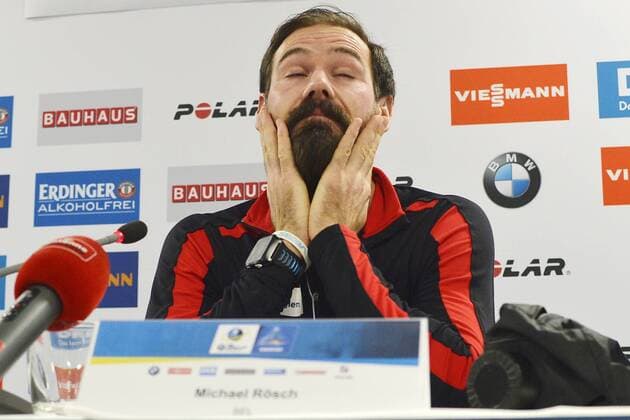 Biathlon World Cup Oberhof 12 01 2019 Biathlete Michael Rösch, who comes from Thuringia and starts for Belgium, announces the end of his career In the picture he wipes away his tears Oberhof Thuringia Germany