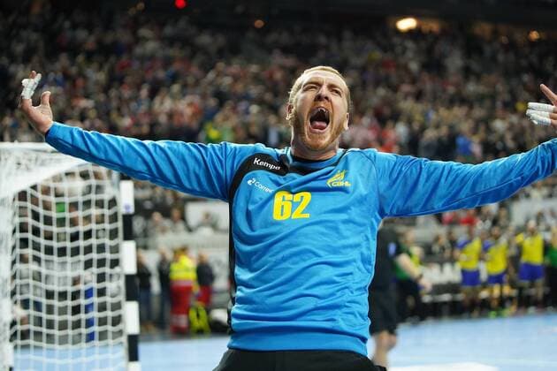 GER IHF WM 2019 Brazil BRA vs. Croatia CRO 20 01 2019 Lanxess Arena Cologne GER IHF WM 2019 Brazil BRA vs. Croatia CRO picture shows Leonardo Tercariol Goalkeeper BRA 62 happy about the victory nordphotox xMeuter nph00351
