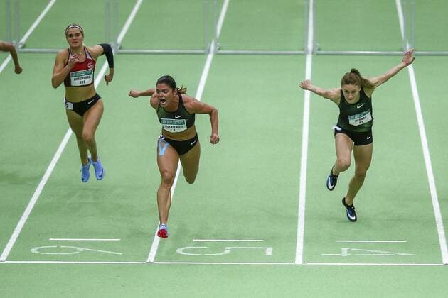 PSD Indoor Meeting Dortmund 27 01 2019 Finish in front Pamela Dutkiewicz TV Wattenscheid 01 left Louisa Grauvogel TSV Bayer 04 Leverkusen right Elvira Herman BLR PSD Indoor Meeting Dortmund on 27 01 2019 in the Helmut Koernig Halle in Dortmund Nordrhein Westfalen xakx