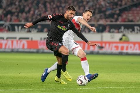 Vincenzo Grifo SC Freiburg and Christian Gentner VfB Stuttgart Germany Stuttgart 03 02 2019 BuLi VfB Stuttgart vs SC Freiburg Mercedes Benz Arena DFL DFB REGULATIONS PROHIBIT ANY USE OF PHOTOGRAPHS AS IMAGE SEQUENCES AND OR QUASI VIDEO