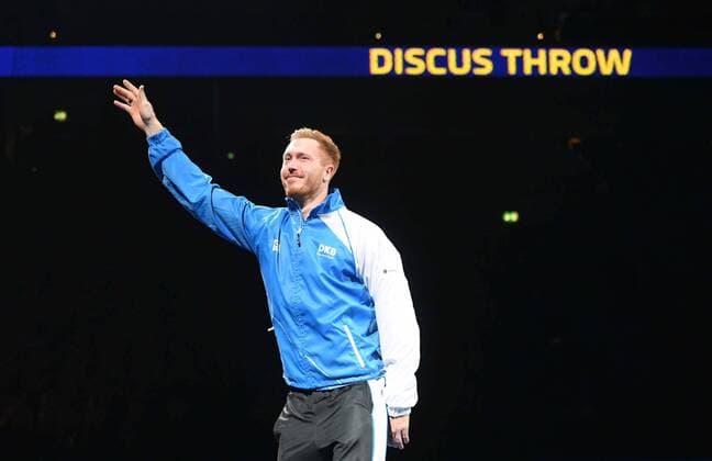 Athletics Berlin 01 02 2019 ISTAF indoor 2019 Presentation Discus throwing men and women Christoph Harting GER