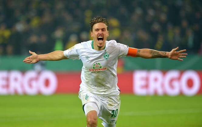 Dortmund Germany 05 02 2019 DFB Cup Round of the Sixteen BV Borussia Dortmund SV Werder Bremen Max Kruse SVW celebrates goal celebration after his decisive goal in the penalty shootout DeFodi521
