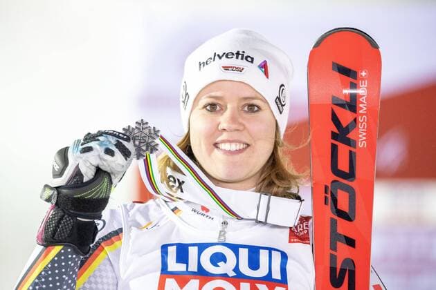14 02 2019 Aare SWE FIS World Championships Alpine Skiing Giant Slalom Women Award Ceremony in picture Silver Medal Winner Viktoria Rebensburg GER Silver medalis Viktoria Rebensburg of Germany during the winner Ceremony for the ladie s Giant Slalom of FIS Ski World Championships 2019 Aare Sweden on 2019 02 14 Aare  EX_ANG