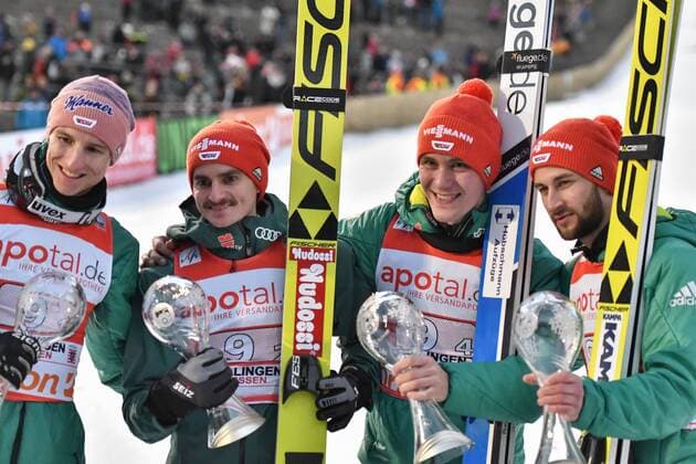 GER FIS Ski Jumping World Cup Willingen 2019 15 02 2019 Stadium at the Muehlenkopfschanze Willingen GER FIS Ski Jumping World Cup Willingen 2019 in the picture at the award ceremony the Taem of Germany Karl Geiger Richard Freitag Stephan Leyhe Markus Eisenbichler reached the 2 place in the team classification nordphotox xMauelshagen nph00321
