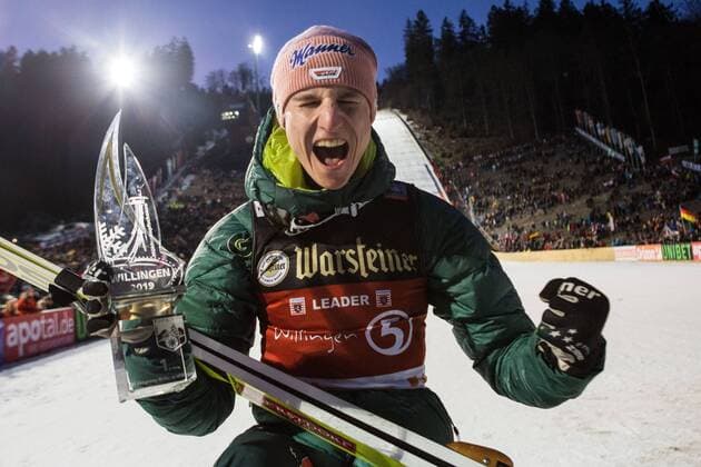 Karl Geiger Germany Winner of the World Cup Ski Jumping Mühlenkopfschanze Willingen Germany on 16 February 2019 World Cup Ski Jumping Willingen Germany on 16 February 2019 Copyright: xSocher xEibner-Pressefotox EP_kso
