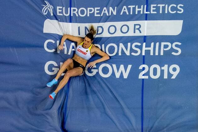 190302 Katharina Bauer of Germany competes in the women s pole vault qualification during the European Athletics Indoor Championships on March 2 2019 in Glasgow Photo Vegard Wivestad Grott BILDBYRAN kod VG 170303,  Copyright: VEGARDxWIVESTADxGRoTT BB190302ZJ020