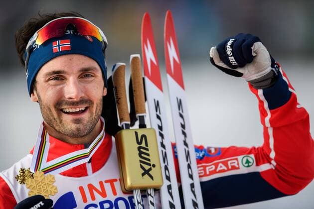 190303 Hans Christer Holund of Norway celebrates with his medal after the men s cross country skiing 50km during the FIS Nordic World Ski Championships on March 3 2019 in Seefeld in Tirol Photo Joel Marklund BILDBYRAN kod JM 87909,  Copyright: JOELxMARKLUND BB190303JM085