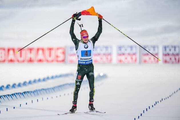 190316 Benedikt Doll of Germany celebrates after the Men s 4x7 5 km Relay during the IBU World Championships Biathlon on March 16 2019 in Östersund Photo Petter Arvidson BILDBYRAN kod PA 92269,  Copyright: PETTERxARVIDSON BB190316PA149