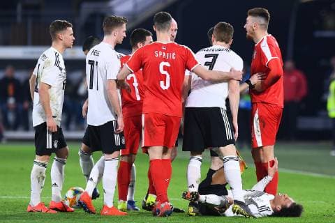 Football international Germany Serbia on 20 03 2019 in the Volkswagen Arena in Wolfsburg Leroy Sane Germany violated on the ground DFB regulations prohibit any use of photographs as image sequences and or quasi video xRx