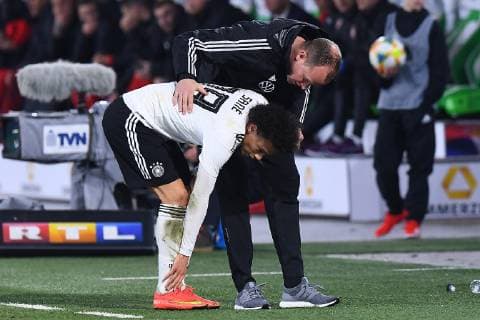 Football international Germany Serbia on 20 03 2019 at the Volkswagen Arena in Wolfsburg Leroy Sane Germany must leave the pitch injured DFB regulations prohibit any use of photographs as image sequences and or quasi video xRx