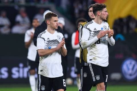 Football international Germany Serbia on 20 03 2019 in the Volkswagen Arena in Wolfsburg Joshua Kimmich Germany left Leon Goretzka Germany right DFB regulations prohibit any use of photographs as image sequences and or quasi video xRx