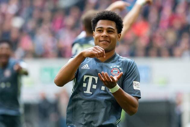 Duesseldorf Germany 14 04 2019 1 Bundesliga 29 Spieltag Fortuna Dusseldorf FC Bayern Muenchen Serge Gnabry FCB Torjubel cheers after his goal to 0 3 celebrates after scoring his team s third goal DeFodi001